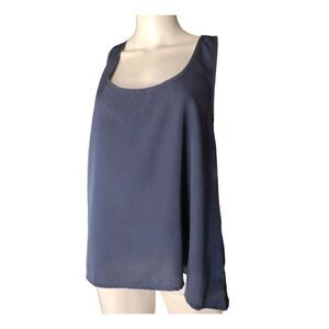 Hype Blouse Women L Navy Sleeveless Race‎ Back Flowy Comfy Casual Travel Beach